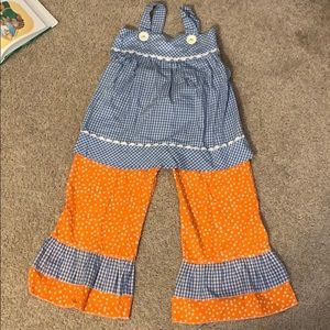 Girls custom UF Gators orange & blue pants & top sz 4/5